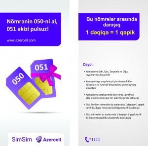 Azercell 050-ni al,051 ekizi ücretsiz !