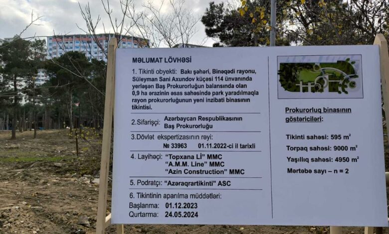 Hasara alınmış yaşıllıq sahəsində prokurorluq üçün bina tikildiyi deyilir